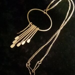 Vintage Gold Fringe Pendant Necklace 26in Long